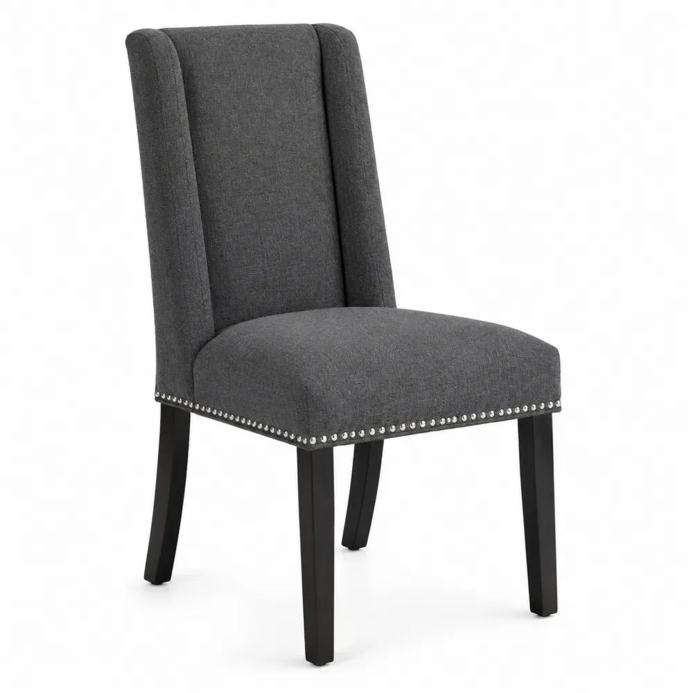 Sedia da pranzo in tessuto grigio scuro con gambe in legno