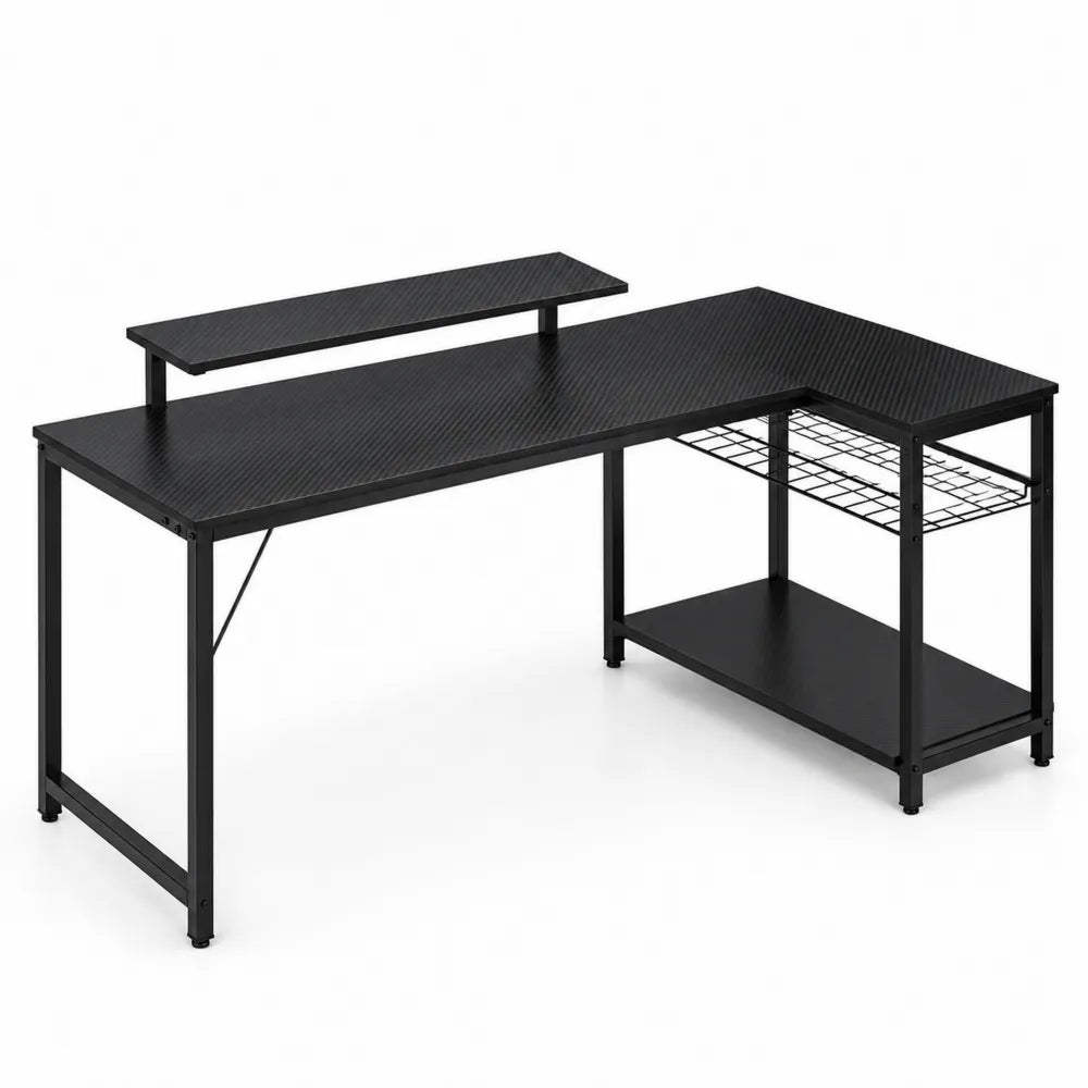 Scrivania angolare in metallo e MDF con ripiano superiore