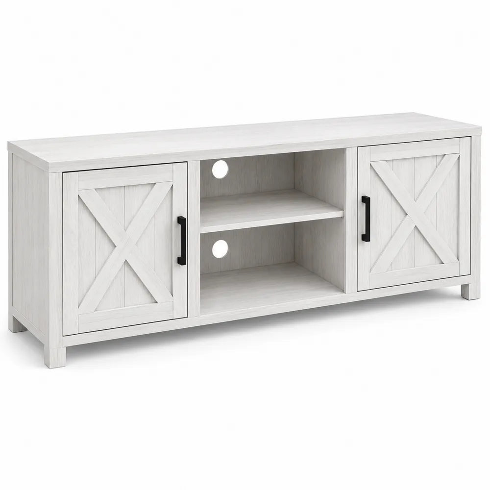 Mobile TV in MDF opaco con ante a X bianco 140x40x50 cm