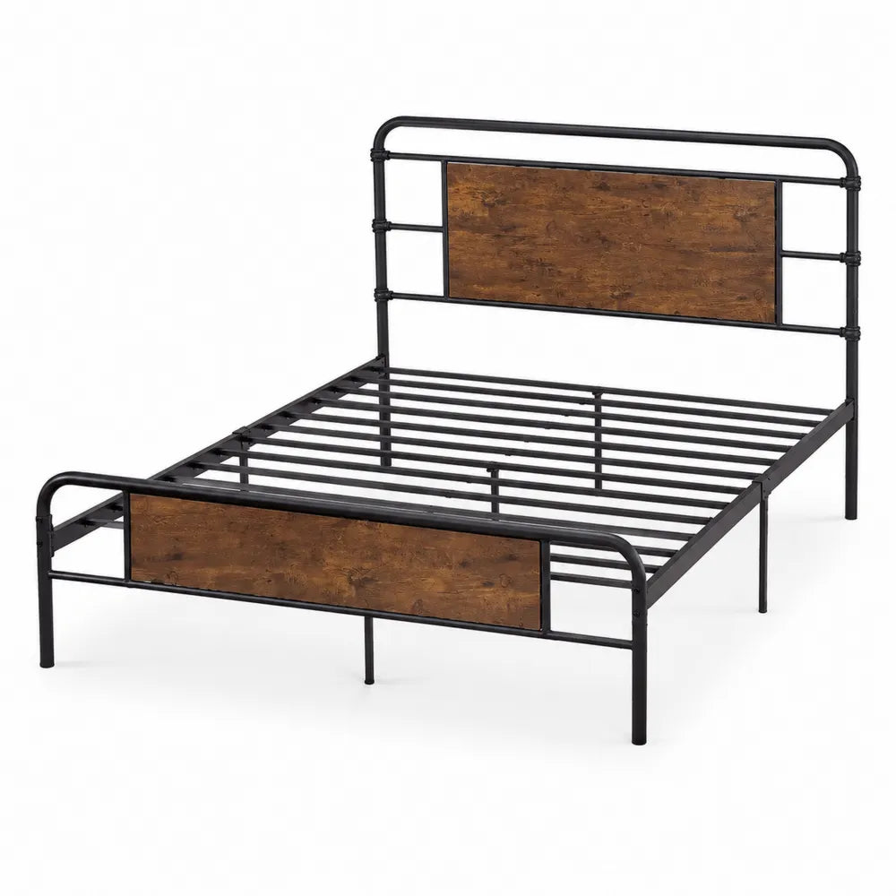 Letto Matrimoniale in Metallo e MDF Nero e Marrone 200x150 cm