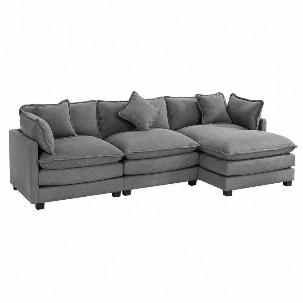 Divano modulare in tessuto con chaise longue