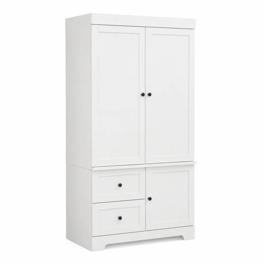Armadio guardaroba in MDF Bianco con Ante e Cassetti