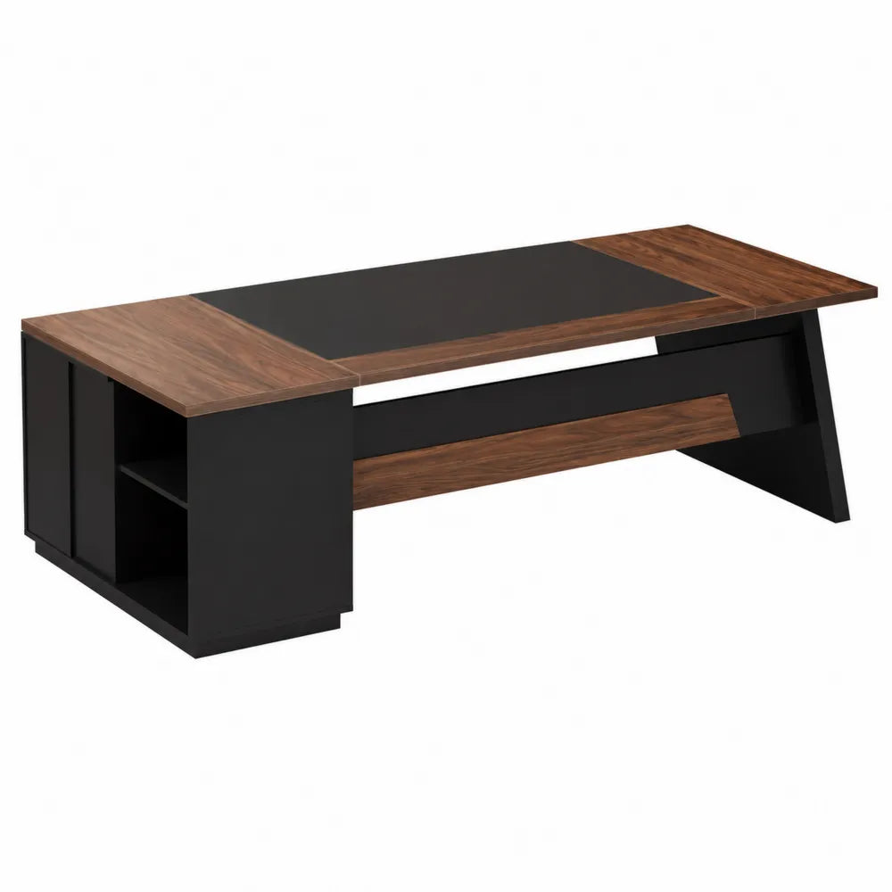 Scrivania in Legno e Metallo Nero Marrone 200x90x75 cm