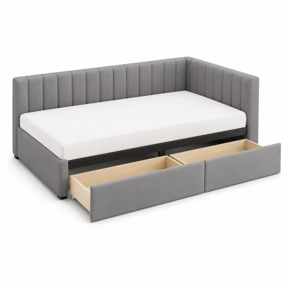 Divano Letto con Cassetti in Tessuto Grigio