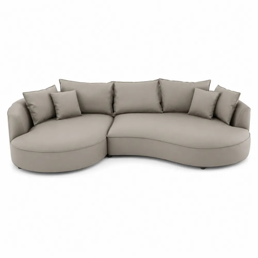 Divano curvo in tessuto poliestere beige con cuscini