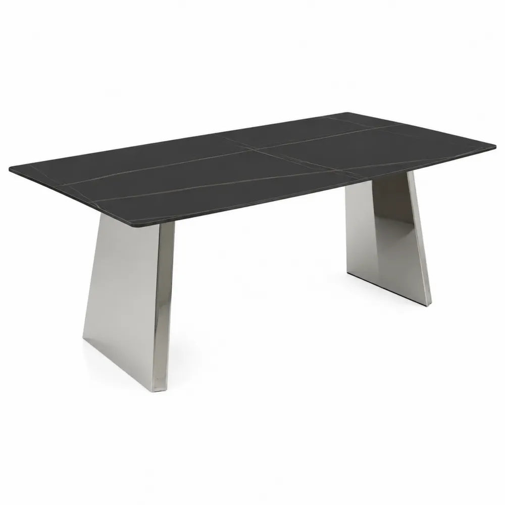 Tavolo da pranzo rettangolare in ceramica e acciaio nero