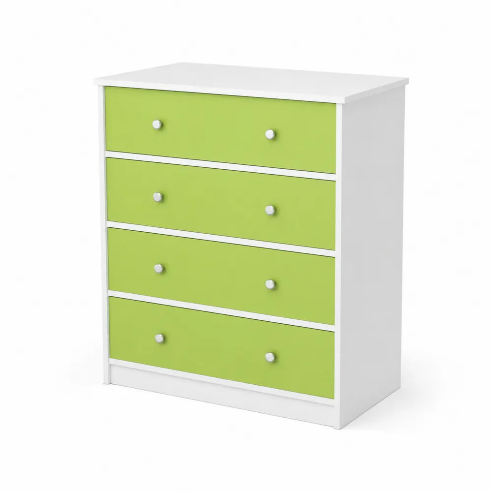 Cassettiera a quattro cassetti in legno e plastica Bianco e Verde