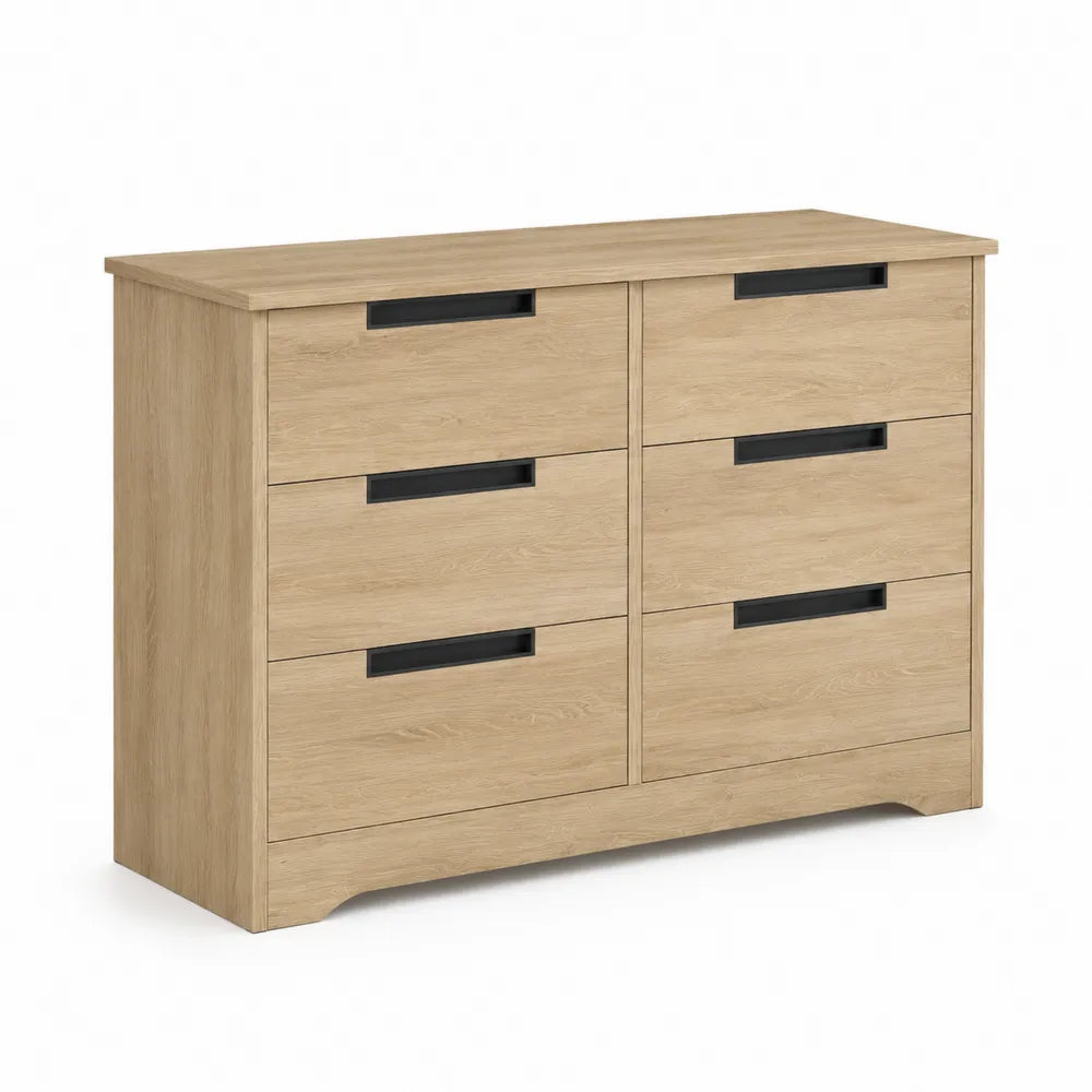 Cassettiera a 6 cassetti in legno MDF effetto quercia chiaro 120x75x40 cm