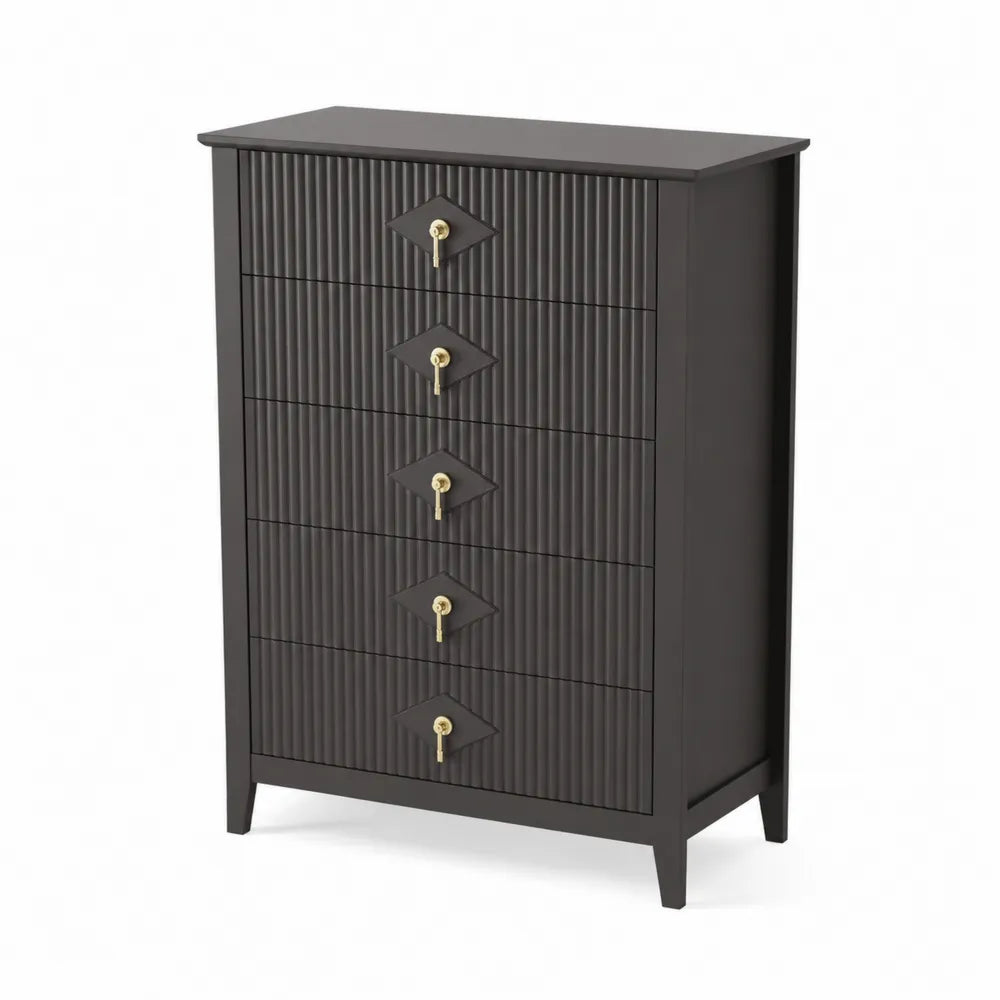 Cassettiera in legno MDF marrone scuro con 5 cassetti
